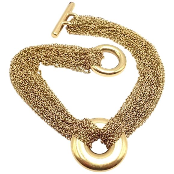 Authentic! Tiffany & Co 18k Yellow Gold Mesh Multi Strand Chain Toggle Bracelet - Picture 1 of 12